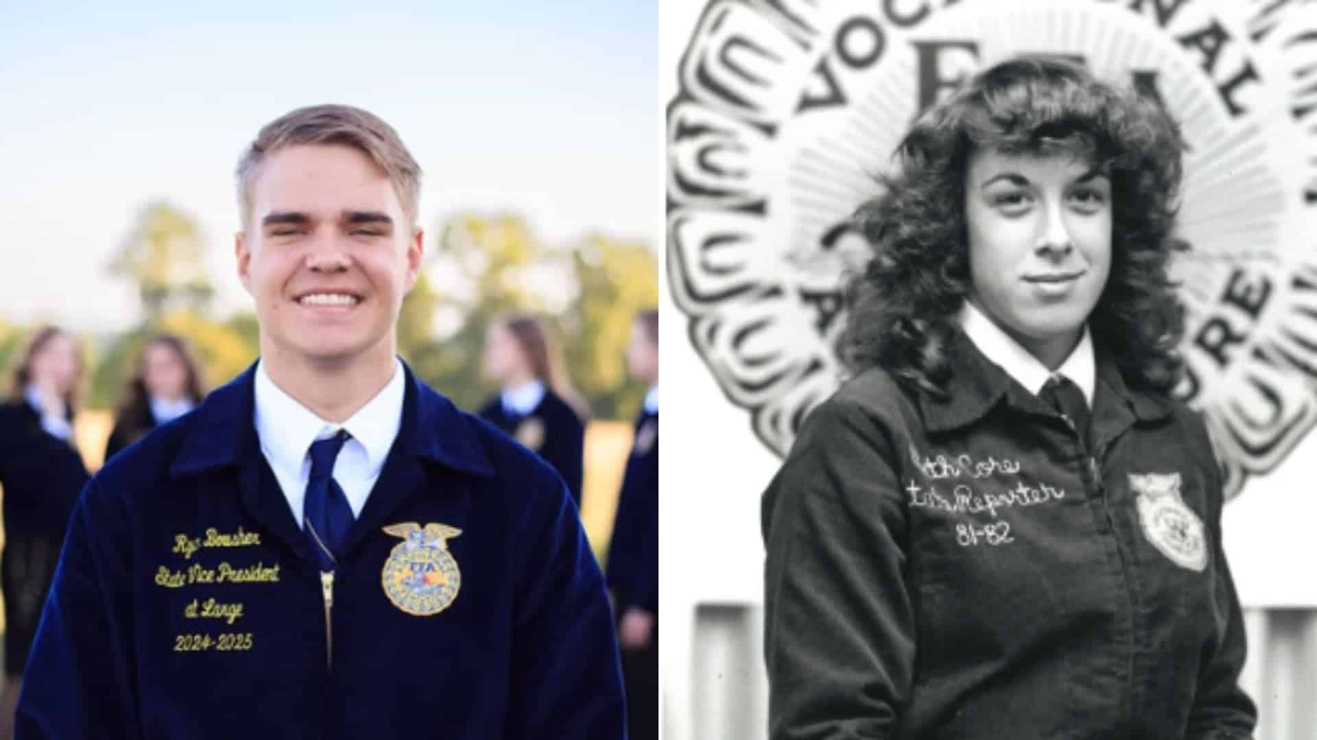 Left: Former Ohio FFA Vice President at Large, Ryan Bowsher (2024–2025). Right: Former Ohio FFA Reporter Beth Seibert (1981–1982).