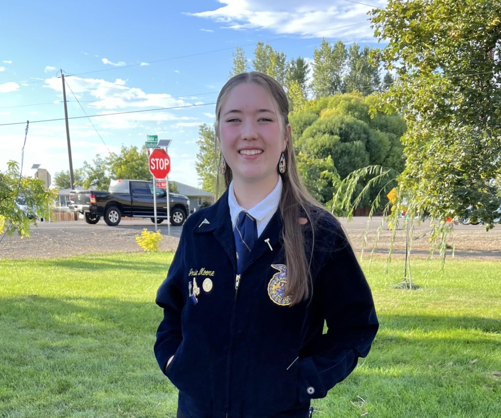 Kuna FFA member Josie Moore wears the blue jacket with pride.