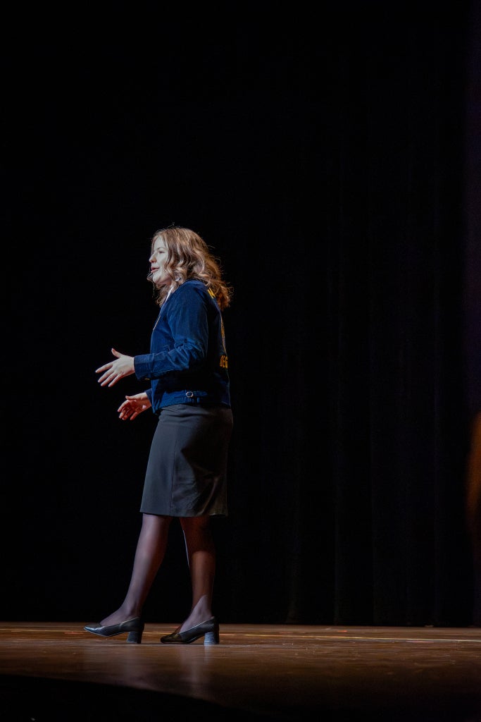Billings speaking at the 98th Michigan FFA State Convention.