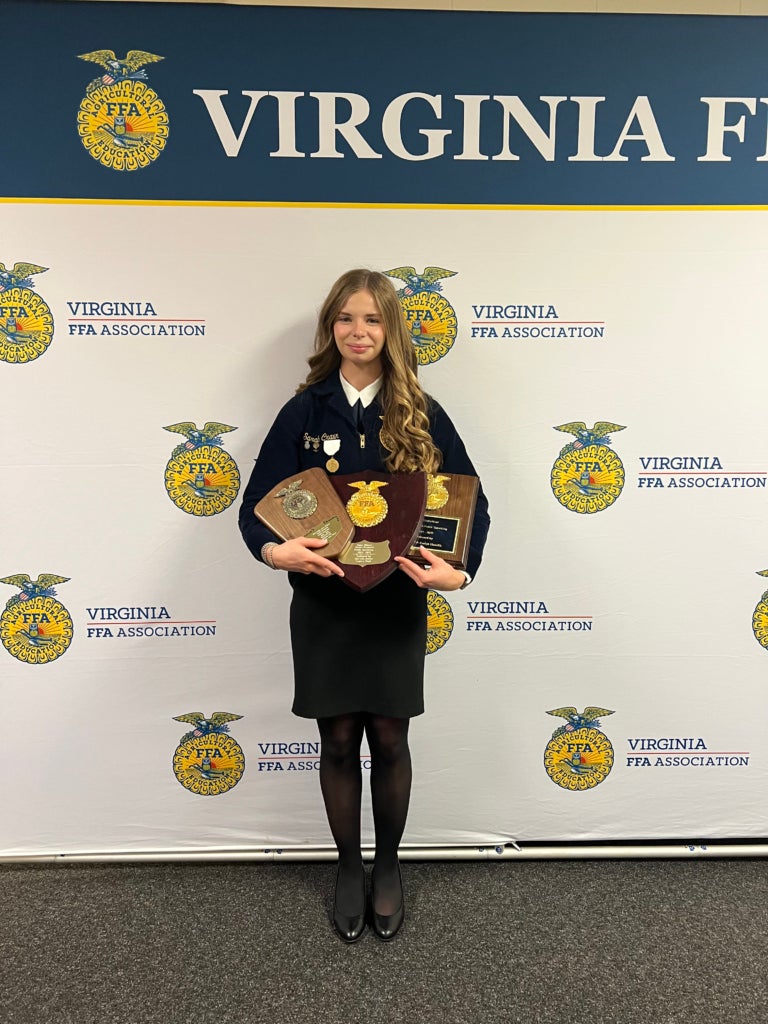 Sarah Craun of Turner Ashby High School places first in prepared public speaking for the state of Virginia.