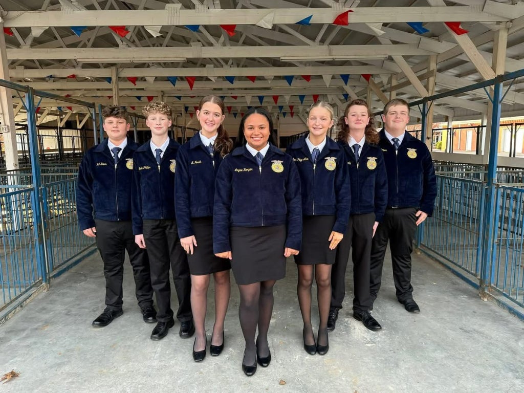 Monterey FFA Conduct of Chapter Meeting Team From L to R: RJ Davis, Noah Phillips, Anna Novak, Laynie Harper, Emma Paige Akin, Kyler Kennedy, and Arrow Looper.
