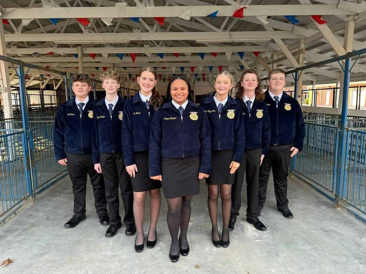 Monterey FFA Conduct of Chapter Meeting Team From L to R: RJ Davis, Noah Phillips, Anna Novak, Laynie Harper, Emma Paige Akin, Kyler Kennedy, and Arrow Looper.