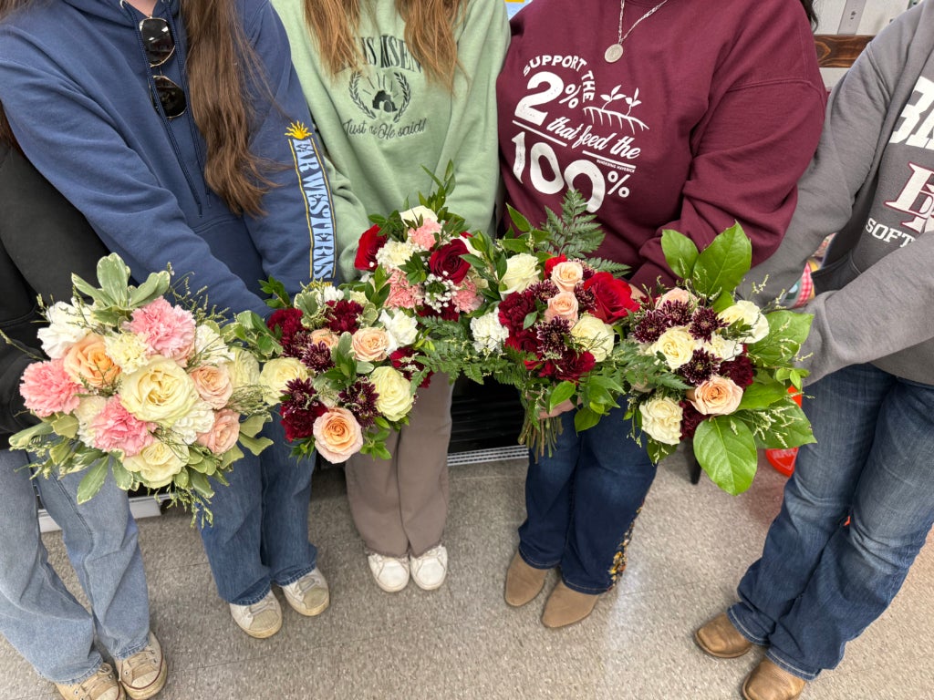 Mini bouquets made by floral students and Grass Valley - Bear River FFA members.
