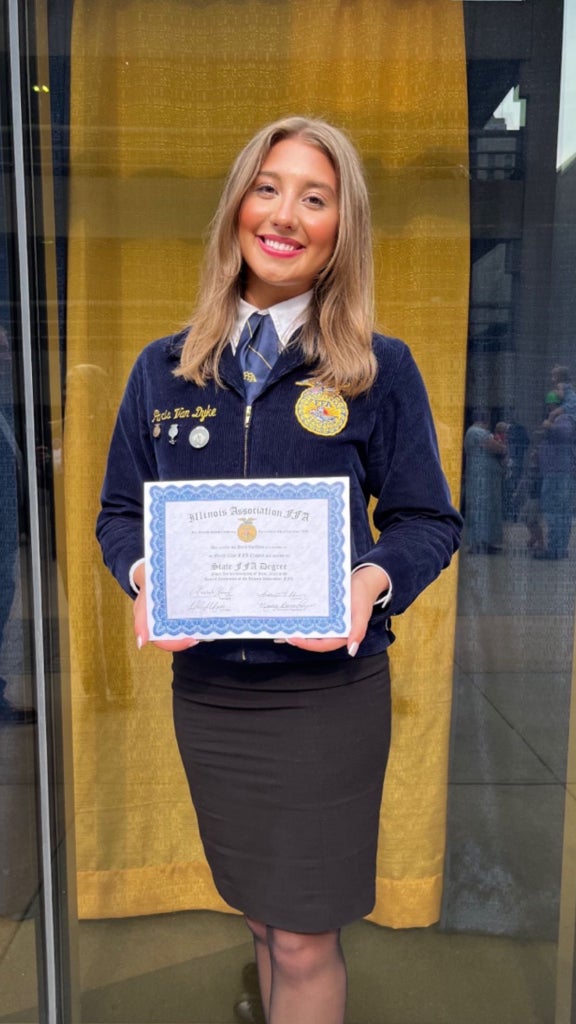 Van Dyke after receiving her State FFA Degree at the 2023 Illinois FFA State Convention.