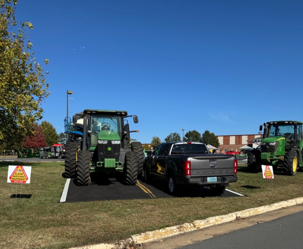 Brentsville FFA's agricultural equipment display during the Ag Expo. This display was aimed at educating the public about how to properly navigate the roads when farm equipment is present and the precautions they can take to ensure everyone's safety.