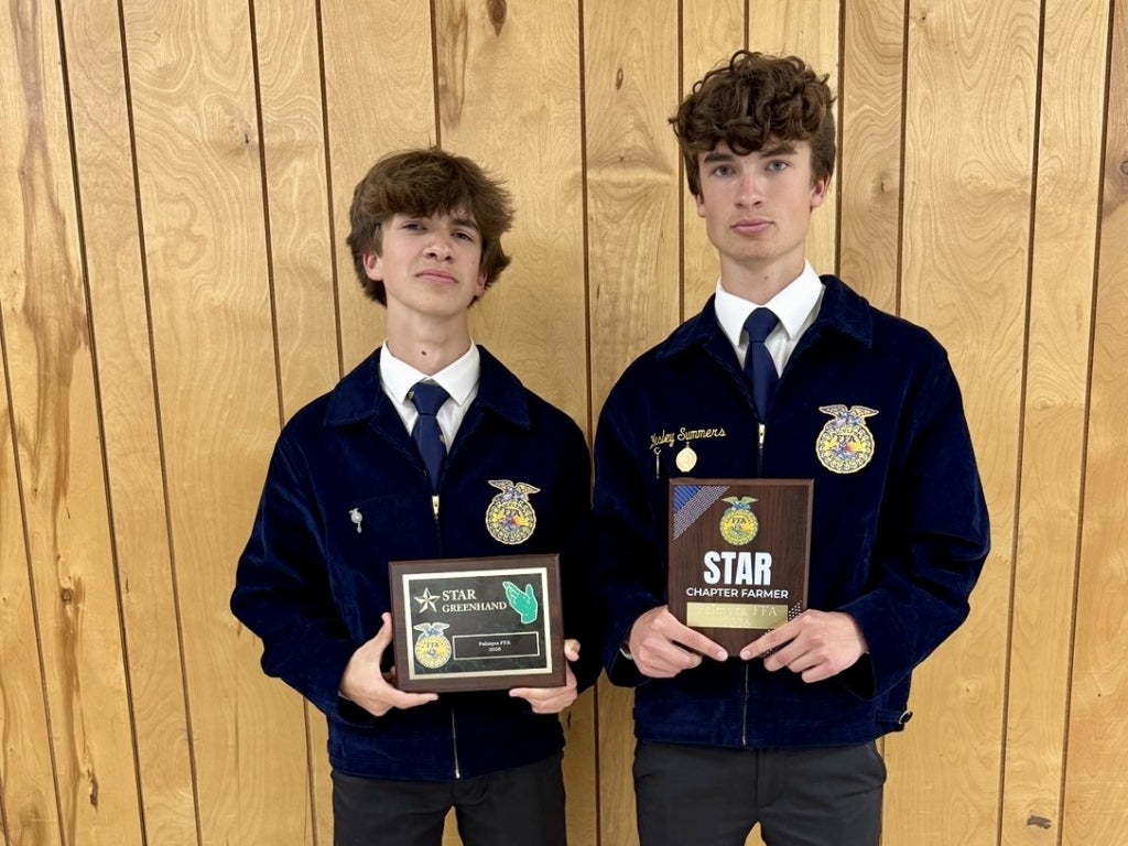 Summers and his brother, Jacob, posing with their chapter awards of Star Greenhand and Star Farmer.