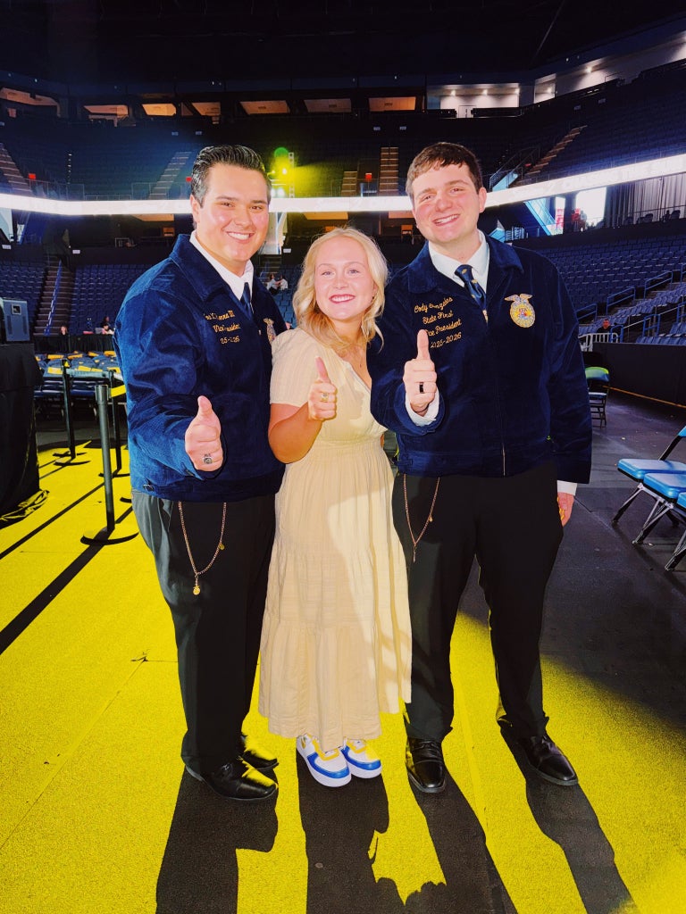 Texas State Officers Carlos Guerra and Tucker Smith with National FFA Central Region Vice President Mary Schrieber.