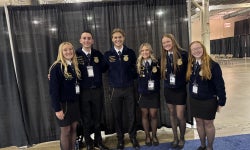 The 2026 Ohio Ag Net Student Reporter team with National FFA Eastern Region Vice President Joey Nowotny