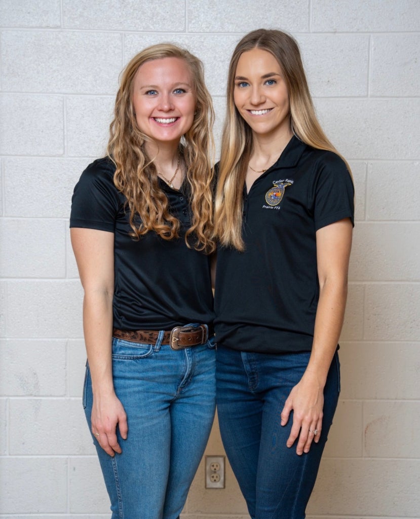 (Left to Right) Laura Brecht and Kristy Thomann in FFA gear.
