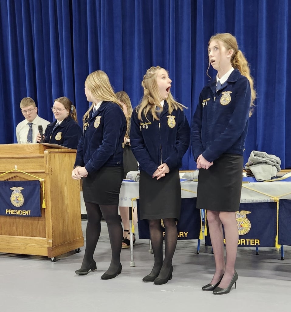 Khloe Durham (left), Abigail Morgan (right) finding out that Abigail got chapter president. 