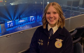 Admiring the view from the press room at the National FFA Convention on the FFA in the USA Reporter tour.