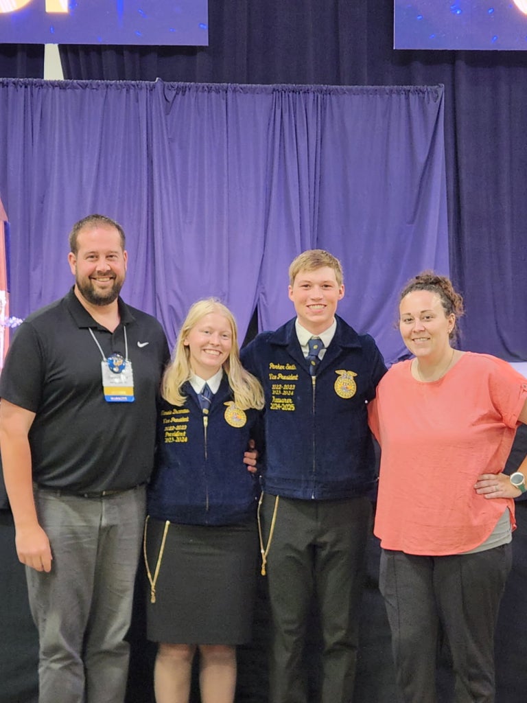 Jordan and Stephanie Donnerbauer with Taniele Ducommun, Section 2 state vice president, and Parker Smith, Section 7 state vice president.
