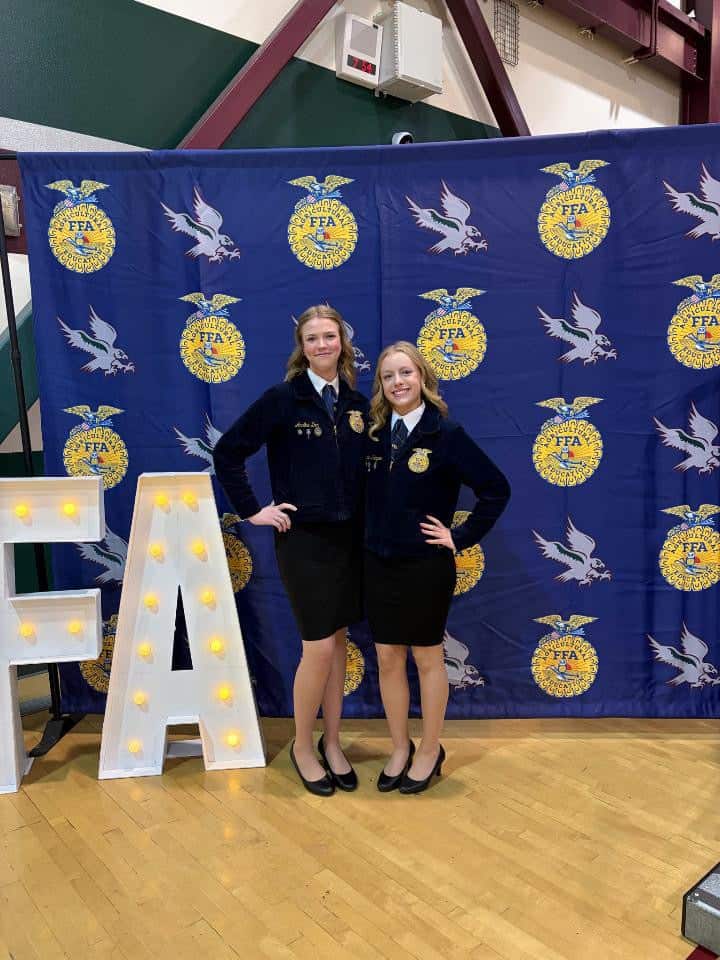 The newly elected treasurer and secretary are proud to represent the Elk Grove FFA Chapter. Left to right: Annika Don and Harper Kempen.