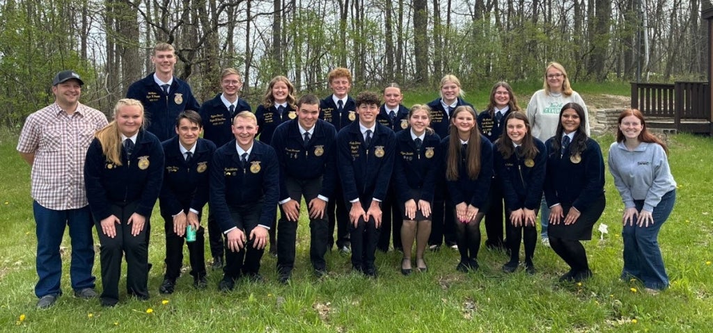 Group photo of the 2025-26 past officer team and the newly elected 2026-27 officer team.