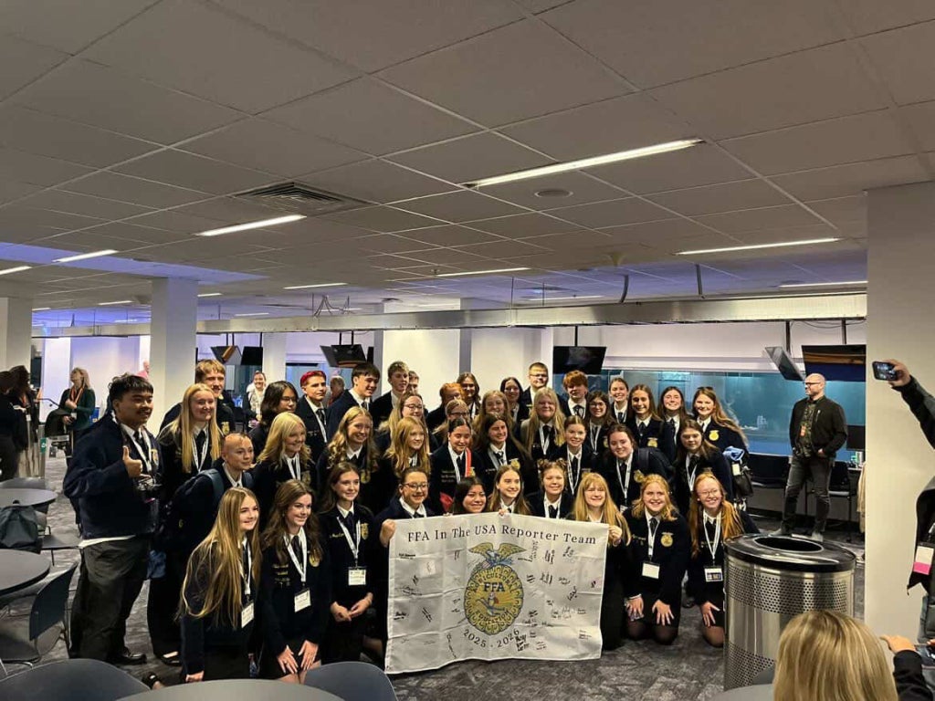 Schmidt with other FFA in the USA reporters at National FFA Convention.