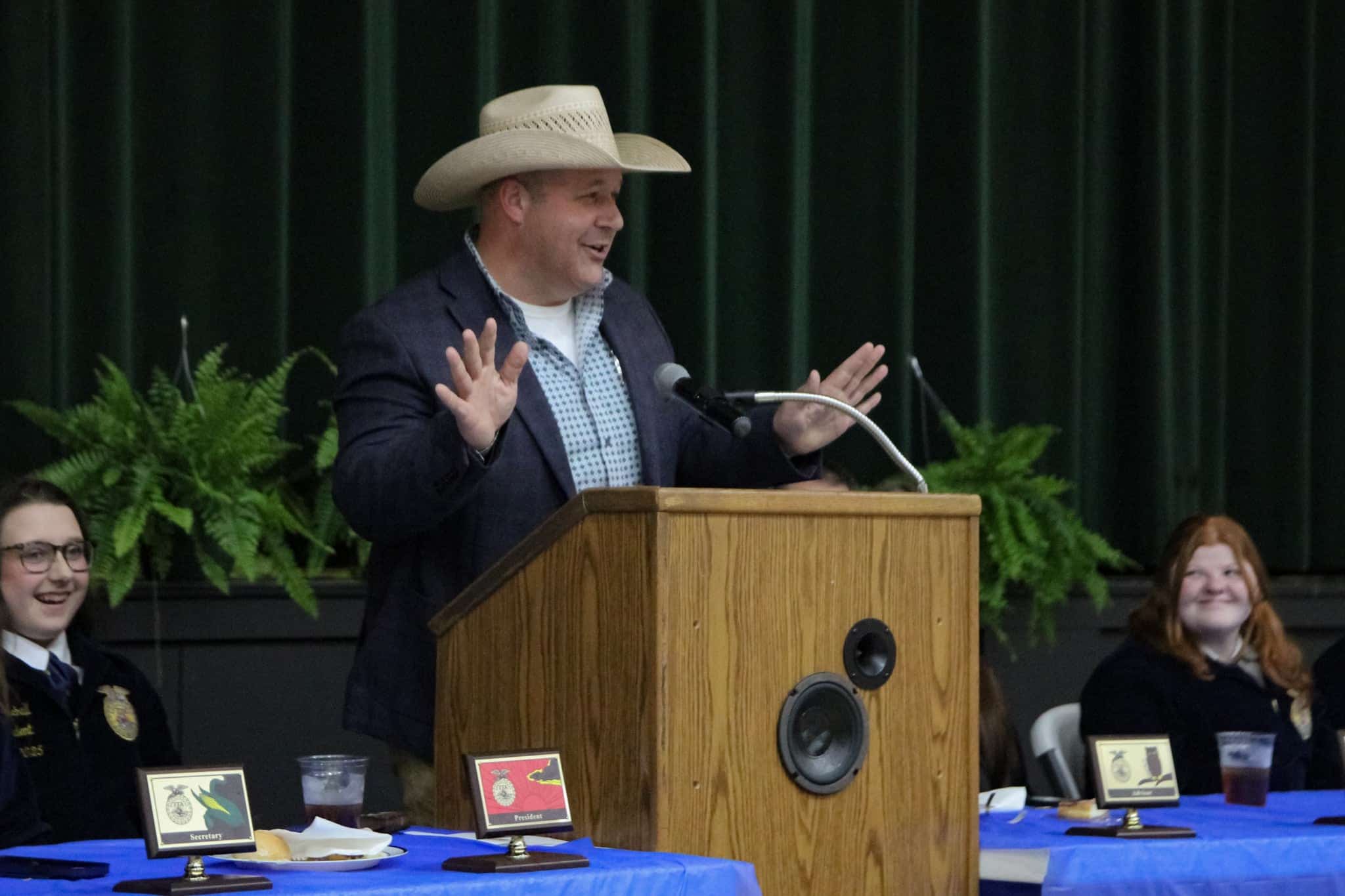 Commissioner Holt speaking at the inaugural Hollow Rock-Bruceton FFA banquet