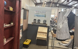 One of the mobile escape rooms under construction.