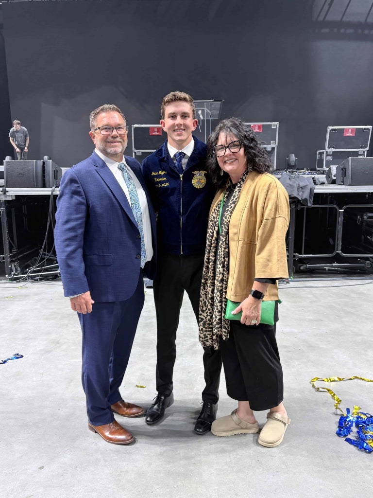 Myers with his parents, Steve and Kelley Myers, after finding out he was elected central area vice president.