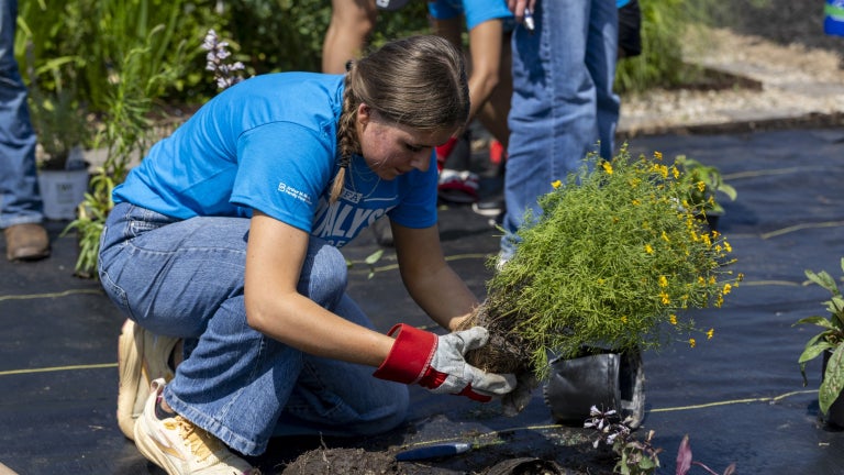FFA Member Planting Seedling at Conference