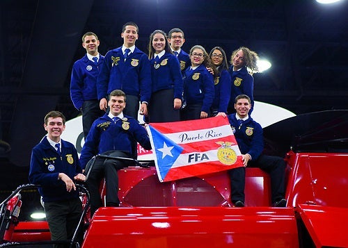Puerto Rican FFA members from the Antonio Lucchetti Vocation High School at the National FFA Convention in Louisville, Kentucky, Jefferson County.